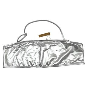SKIMS Metallic Swim Bandeau Top Silver Shiny Strapless Bikini 3X‎ Nickel